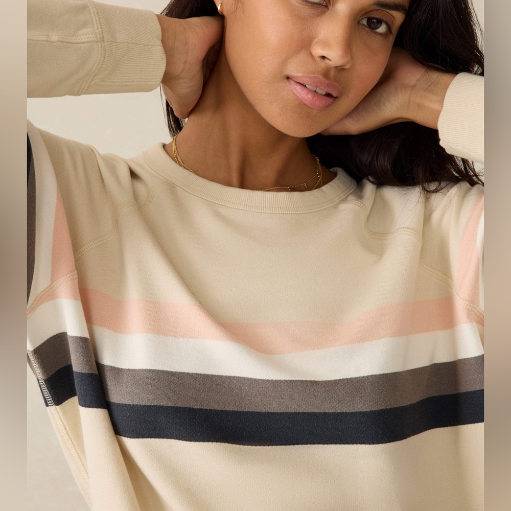 FAHERTY women’s Coastal Cloud Cotton Crew Sweatshirt Sandbar Stripe size small - Picture 4 of 12